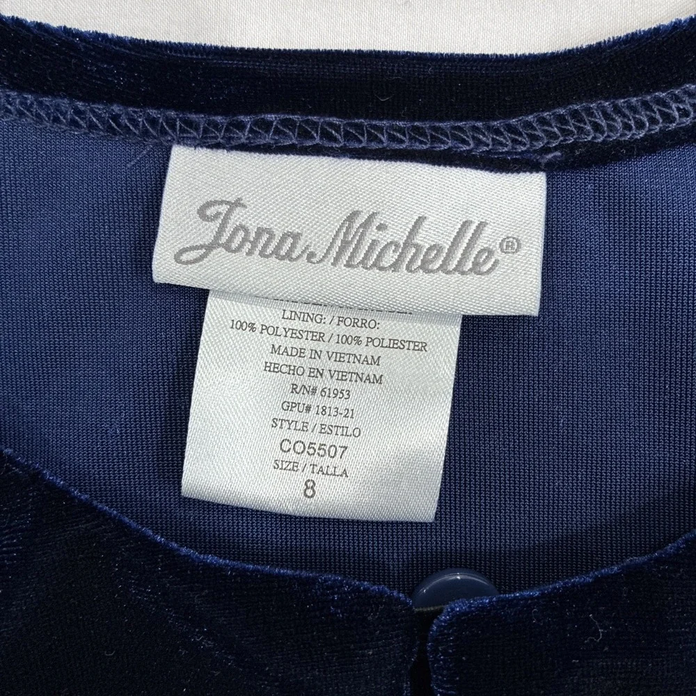 Jona Michelle Blue Velvet‎ Short Sleeve 1 Button Shrug Size Girls 8